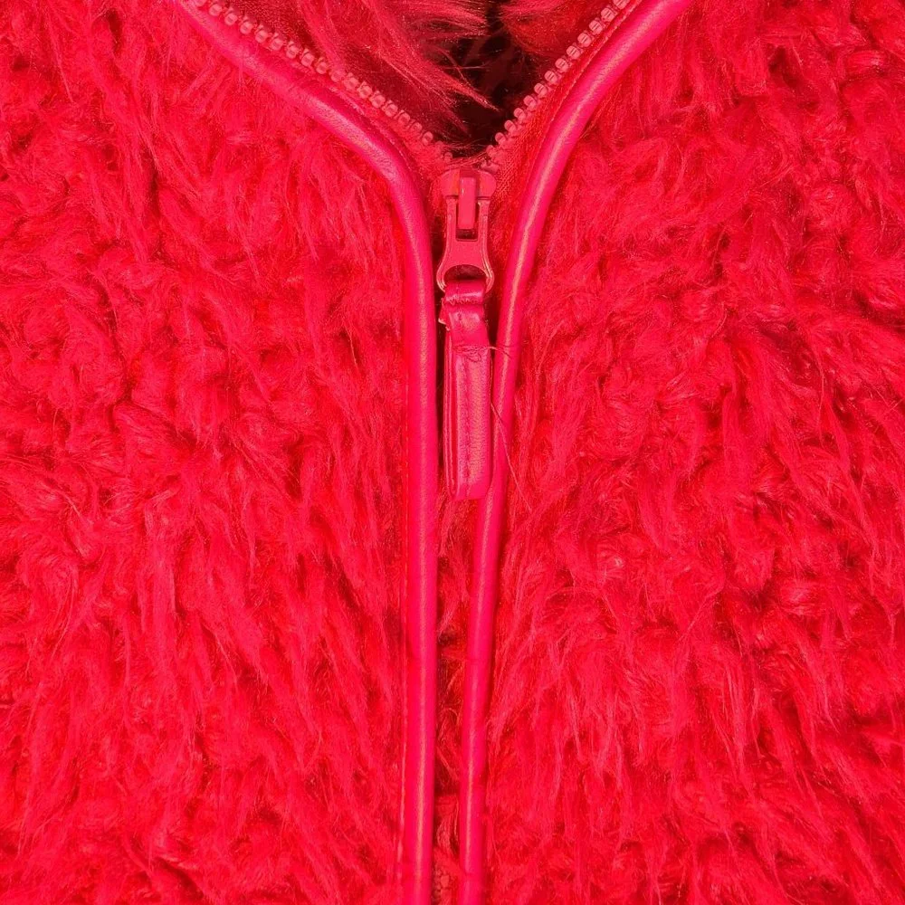 Girls Large Hot Pink Fuzzy Hooded Zip Up Jacket‎ Cheetah Lining